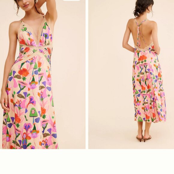 FARM Rio Fairies Sand Slip Midi Dress size S - Picture 1 of 7